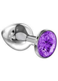 Малая серебристая анальная пробка Diamond Purple Sparkle Small с фиолетовым кристаллом - 7 см. - Lola Games - купить с доставкой в Великом Новгороде