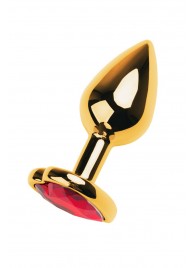 Золотистая анальная пробка с кристаллом-сердцем - 7,5 см. - ToyFa - купить с доставкой в Великом Новгороде