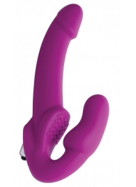 Ярко-розовый безремневой вибрострапон Evoke Vibrating Strapless Silicone Strap-on Dildo - XR Brands - купить с доставкой в Великом Новгороде