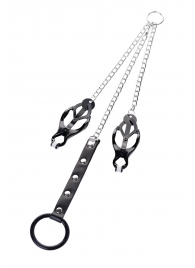 Черно-серебристые зажимы для сосков с кольцом для пениса TOYFA Metal - ToyFa - купить с доставкой в Великом Новгороде