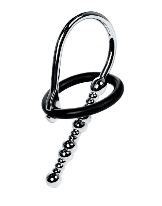 Серебристый уретральный плаг-бусины TOYFA Metal с мягким фиксириющим кольцом - ToyFa - купить с доставкой в Великом Новгороде