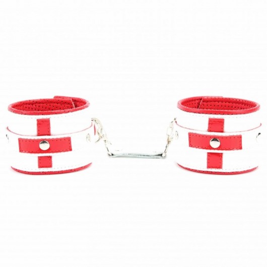 Бело-красные кожаные наручники для медсестры - БДСМ Арсенал - купить с доставкой в Великом Новгороде