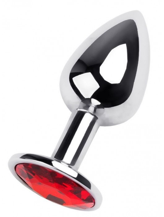 Маленькая коническая серебристая анальная пробка с красным кристаллом - 7 см. - ToyFa - купить с доставкой в Великом Новгороде