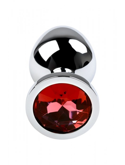 Серебристая коническая анальная пробка с красным кристаллом - 8 см. - ToyFa - купить с доставкой в Великом Новгороде