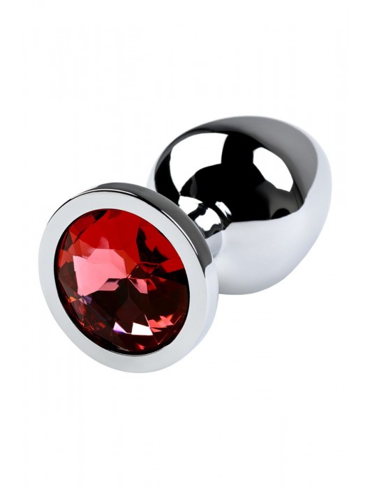Серебристая коническая анальная пробка с красным кристаллом - 8 см. - ToyFa - купить с доставкой в Великом Новгороде