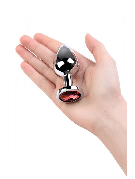 Серебристая коническая анальная пробка с красным кристаллом - 8 см. - ToyFa - купить с доставкой в Великом Новгороде