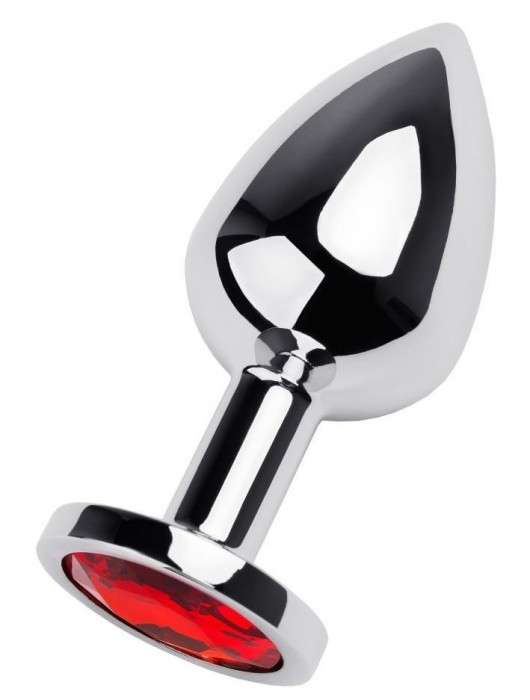 Серебристая коническая анальная пробка с красным кристаллом - 8 см. - ToyFa - купить с доставкой в Великом Новгороде