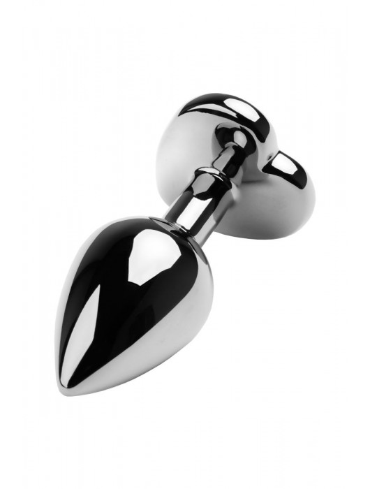 Серебристая коническая анальная пробка с красным кристаллом-сердечком - 7 см. - ToyFa - купить с доставкой в Великом Новгороде