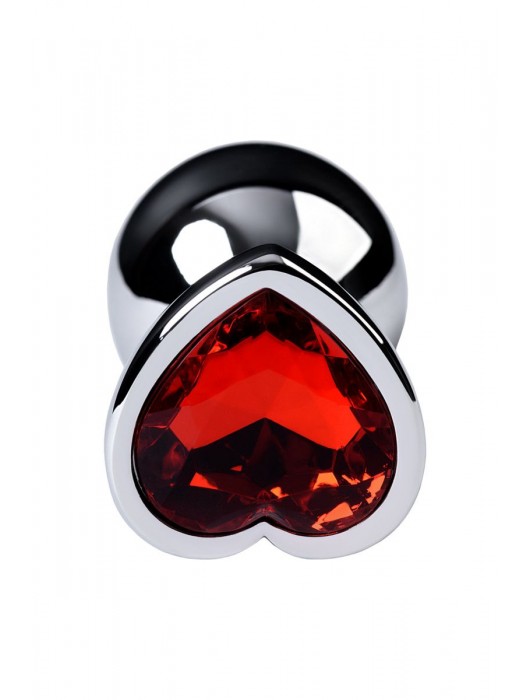 Серебристая коническая анальная пробка с красным кристаллом-сердечком - 7 см. - ToyFa - купить с доставкой в Великом Новгороде