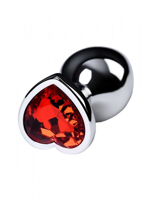 Серебристая коническая анальная пробка с красным кристаллом-сердечком - 7 см. - ToyFa - купить с доставкой в Великом Новгороде