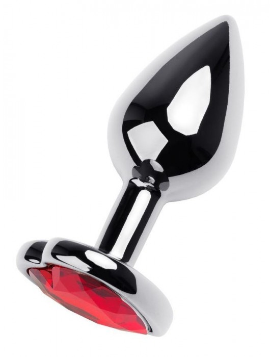 Серебристая коническая анальная пробка с красным кристаллом-сердечком - 7 см. - ToyFa - купить с доставкой в Великом Новгороде