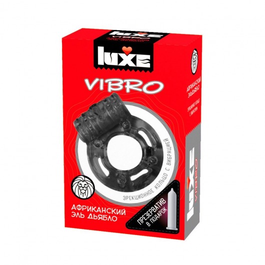 Чёрное эрекционное виброкольцо Luxe VIBRO  Африканский Эль Дьябло  + презерватив - Luxe - в Великом Новгороде купить с доставкой