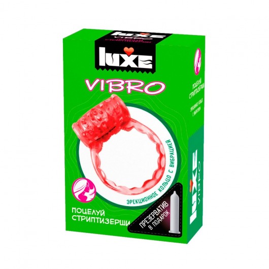 Розовое эрекционное виброкольцо Luxe VIBRO  Поцелуй стриптизёрши  + презерватив - Luxe - в Великом Новгороде купить с доставкой