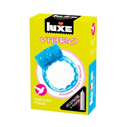 Голубое эрекционное виброкольцо Luxe VIBRO  Райская птица  + презерватив - Luxe - в Великом Новгороде купить с доставкой