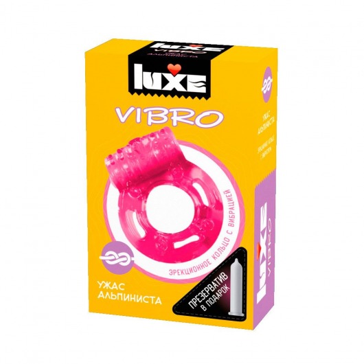 Розовое эрекционное виброкольцо Luxe VIBRO  Ужас Альпиниста  + презерватив - Luxe - в Великом Новгороде купить с доставкой