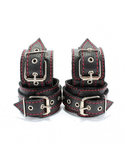Черный бондажный набор с красной строчкой - БДСМ Арсенал - купить с доставкой в Великом Новгороде