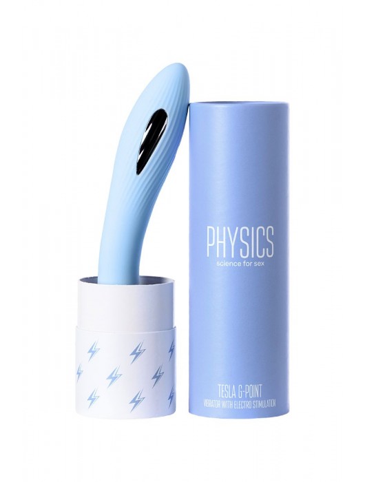 Голубой силиконовый вибратор с электростимуляцией TESLA G-POINT - 21 см. - ToyFa - купить с доставкой в Великом Новгороде