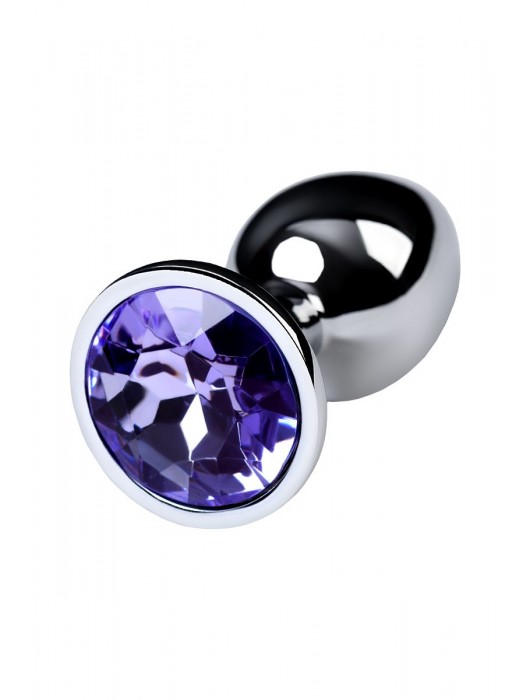 Серебристая конусовидная анальная пробка с фиолетовым кристаллом - 7 см. - ToyFa - купить с доставкой в Великом Новгороде