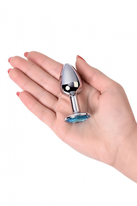 Серебристая конусовидная анальная пробка с голубым кристаллом - 7 см. - ToyFa - купить с доставкой в Великом Новгороде