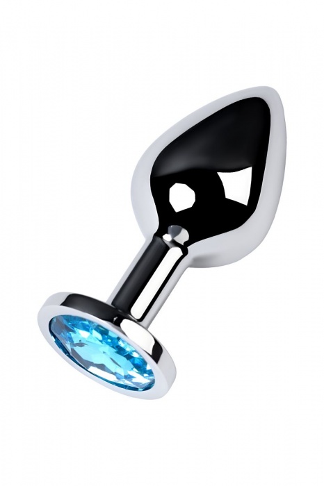 Серебристая конусовидная анальная пробка с голубым кристаллом - 8 см. - ToyFa - купить с доставкой в Великом Новгороде