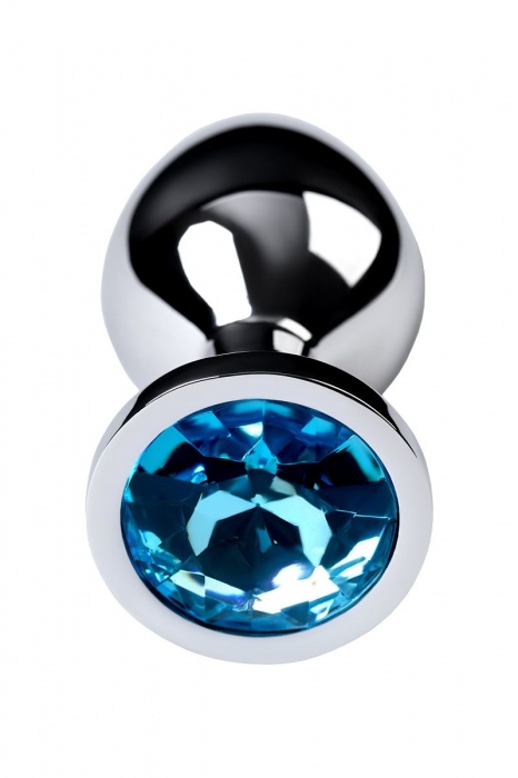 Серебристая конусовидная анальная пробка с голубым кристаллом - 8 см. - ToyFa - купить с доставкой в Великом Новгороде