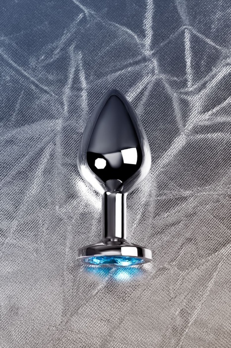 Серебристая конусовидная анальная пробка с голубым кристаллом - 8 см. - ToyFa - купить с доставкой в Великом Новгороде