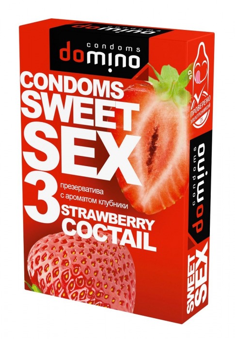 Презервативы для орального секса DOMINO Sweet Sex с ароматом клубничного коктейля  - 3 шт. - Domino - купить с доставкой в Великом Новгороде