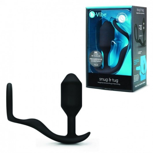 Черное эрекционное кольцо с анальным плагом Snug   Tug - b-Vibe - в Великом Новгороде купить с доставкой