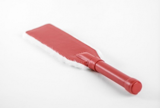 Красно-белая двустороння шлепалка из натуральной кожи и меха - 35 см. - БДСМ Арсенал - купить с доставкой в Великом Новгороде