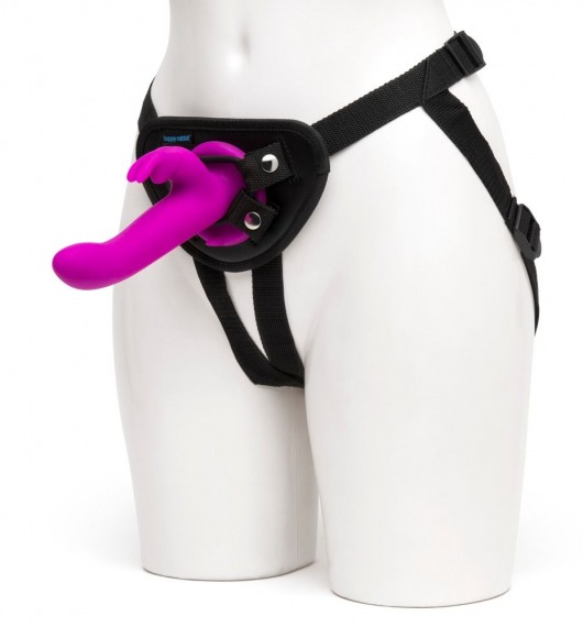 Лиловый страпон Rechargeable Vibrating Strap-On Harness Set - 17,6 см. - Happy Rabbit - купить с доставкой в Великом Новгороде