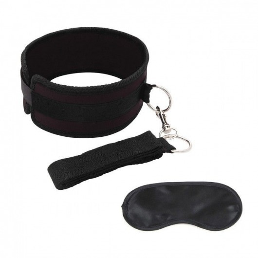 Черный ошейник с длинным поводком Collar and Leash Set - Lux Fetish - купить с доставкой в Великом Новгороде