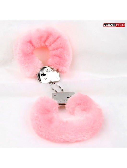 Металлические наручники с мягкой нежно-розовой опушкой - Notabu - купить с доставкой в Великом Новгороде