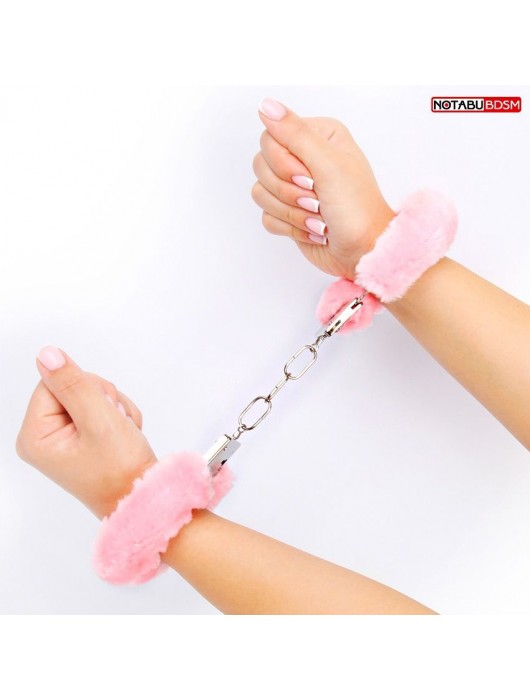 Металлические наручники с мягкой нежно-розовой опушкой - Notabu - купить с доставкой в Великом Новгороде
