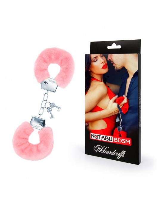 Металлические наручники с мягкой нежно-розовой опушкой - Notabu - купить с доставкой в Великом Новгороде