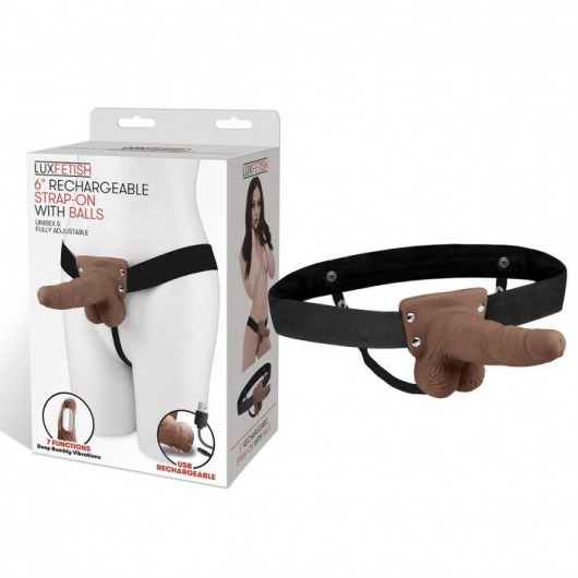 Коричневый перезаряжаемый вибрострапон - 18 см. - Lux Fetish - купить с доставкой в Великом Новгороде