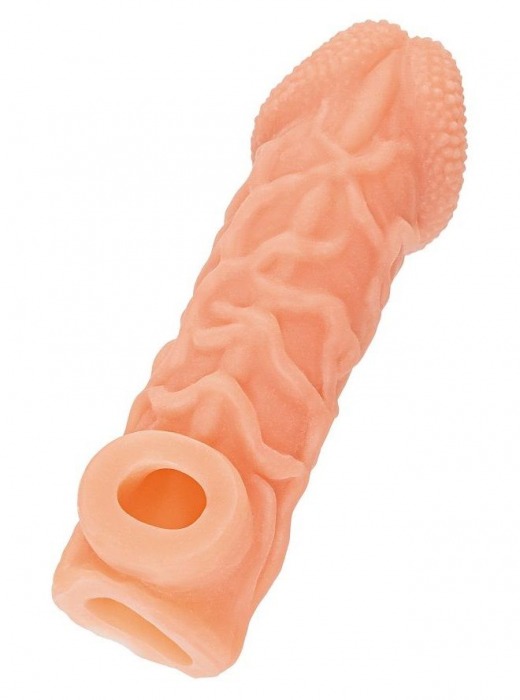 Телесная закрытая насадка с венками Cock Sleeve Size M - 15,6 см. - KOKOS - в Великом Новгороде купить с доставкой