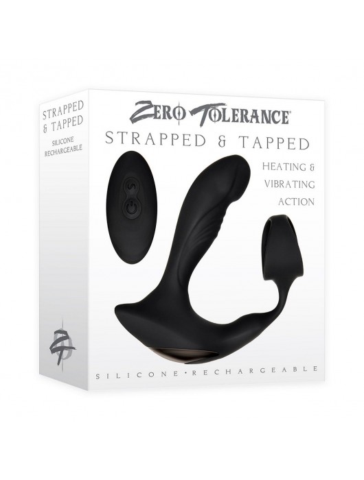 Черный вибромассажер простаты с эрекционным кольцом Strapped   Tapped - Zero Tolerance - в Великом Новгороде купить с доставкой
