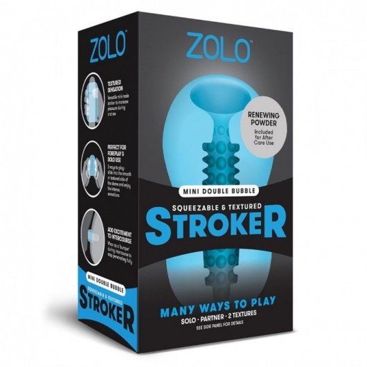Голубой двусторонний мастурбатор MINI DOUBLE BUBBLE - Zolo - в Великом Новгороде купить с доставкой