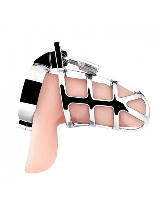 Серебристая металлическая клетка для члена с замком Enslave Cock Cage - BlueLine - купить с доставкой в Великом Новгороде