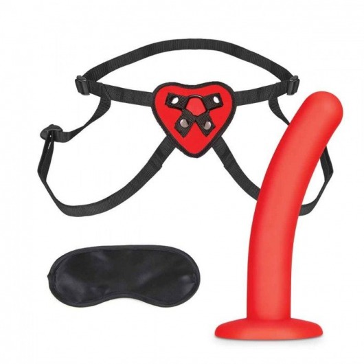 Красный поясной фаллоимитатор Red Heart Strap on Harness   5in Dildo Set - 12,25 см. - Lux Fetish - купить с доставкой в Великом Новгороде