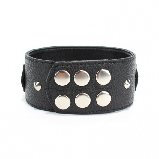 Черный кожаный ошейник с короткими шипами - БДСМ Арсенал - купить с доставкой в Великом Новгороде