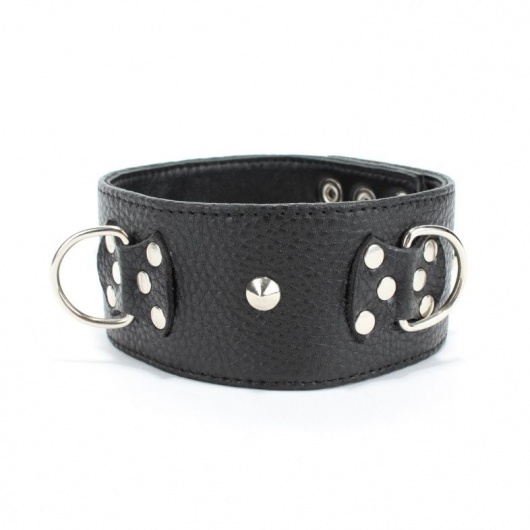 Черный кожаный ошейник с короткими шипами - БДСМ Арсенал - купить с доставкой в Великом Новгороде