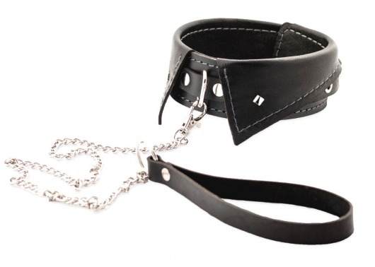 Черный ошейник-воротничок с металлическим поводком - Crazy Handmade - купить с доставкой в Великом Новгороде