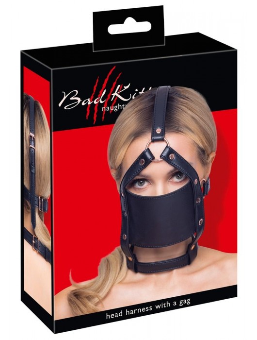 Черный намордник с кляпом-шаром Head Harness With A Gag - Orion - купить с доставкой в Великом Новгороде