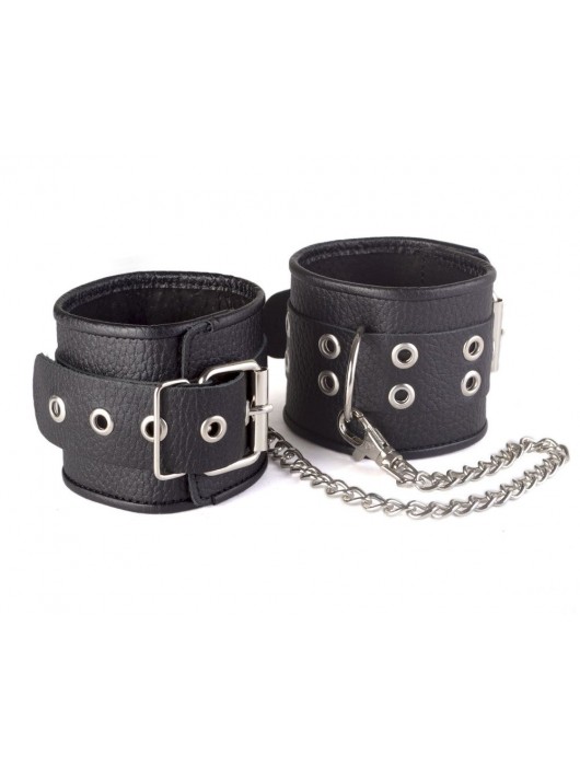 Кожаные черные оковы с широким ремешком, соединенные цепочкой - Sitabella - купить с доставкой в Великом Новгороде