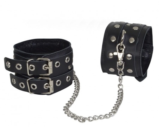 Чёрные кожаные оковы, соединенные цепочкой - Sitabella - купить с доставкой в Великом Новгороде