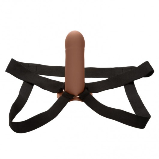 Коричневый фаллопротез из силикона Extension with Harness - 15,75 см. - California Exotic Novelties - купить с доставкой в Великом Новгороде