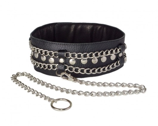 Чёрный ошейник с цепочками и поводком - Sitabella - купить с доставкой в Великом Новгороде