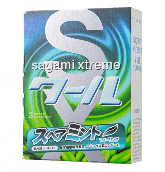 Презервативы Sagami Xtreme Mint с ароматом мяты - 3 шт. - Sagami - купить с доставкой в Великом Новгороде