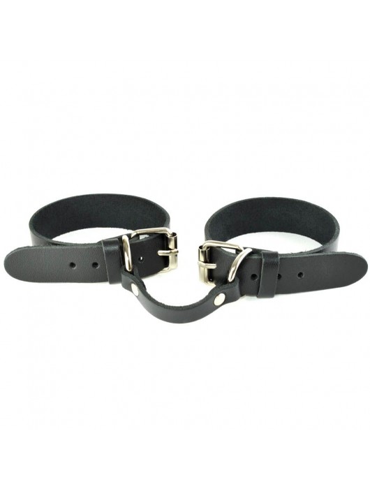 Черные кожаные наручники со съемной красной опушкой - Sitabella - купить с доставкой в Великом Новгороде